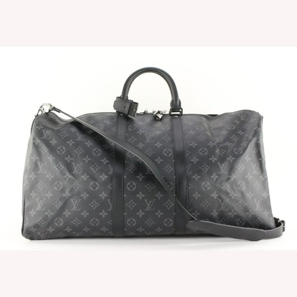 Louis Vuitton, Bags, Louis Vuitton Black Monogram Eclipse Keepall  Bandouliere 55 Duffle Bag Strap